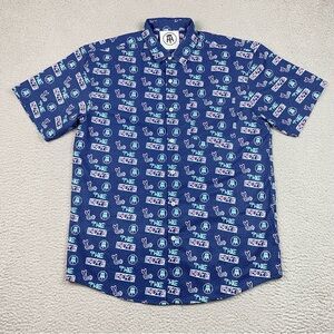 Barstool Sports Men's Size L Blue The Boys Short Sleeve Stretch Button Shirt EUC